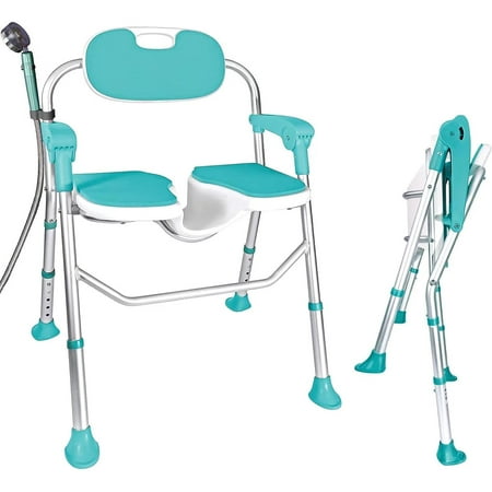 Shower Chair with Arms and Back 390 LB  Folding Shower Chair 5-Level Adjustable  Non-Slip Feet Shower Seat Cutout for Private Washing for Elderly Handicap Disabled  Seniors & Pregnant