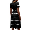 thumbnail image 5 of Women’s Short Sleeve V Neck Striped Midi Dress with Elastic Waist Casual Fit and Flare A Line Skirt for Everyday Wear Black L, 5 of 5