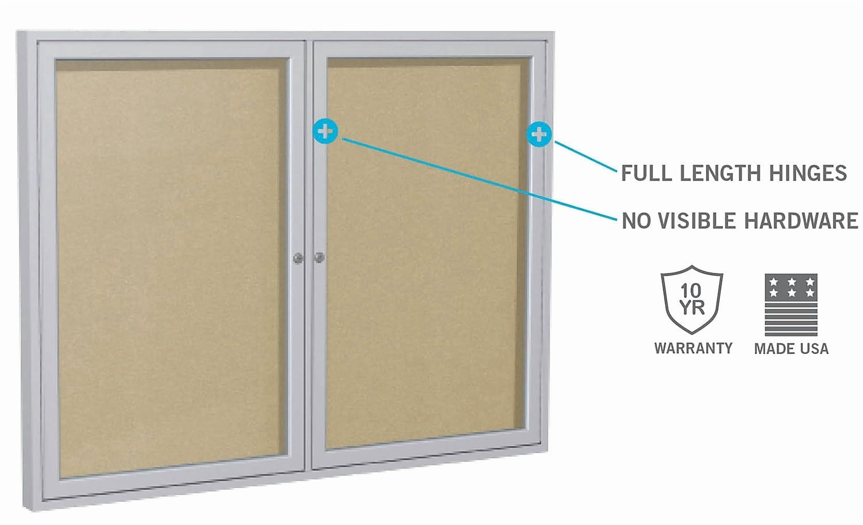 Ghent's Vinyl 36" x 60" 2 Door Enclosed Bulletin Board in Silver