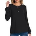 thumbnail image 5 of Gfyviroh Women's Casual Tops Lightweight Slim Long Sleeve Button Tshirts Solid Color Crewneck Pullover Tops, 5 of 9
