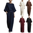 thumbnail image 6 of 2 Piece Sets for Women Dressy Business Casual 3/4 Bell Sleeve Top & Wide Leg Pants Office Work Party Outfits (S, Wine), 6 of 6