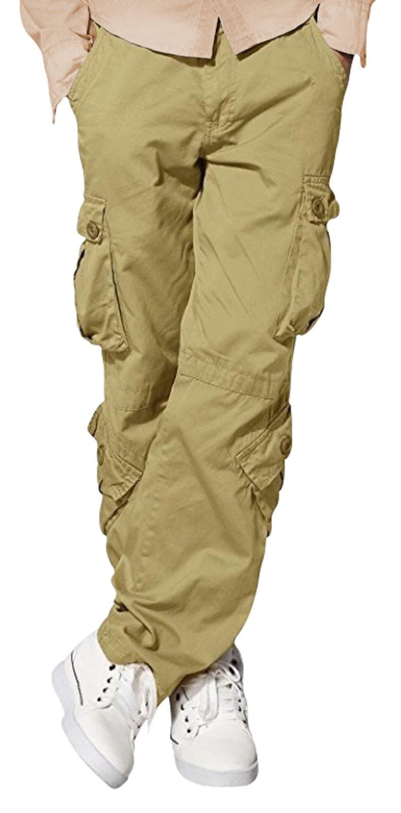 Mens Cargo Work Trousers Army Military Combat Multi Pockets Loose Canvas Pants 