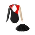 thumbnail image 4 of TiaoBug Kids Girls Ballet Dance Outfits Sparkle Long Sleeve Leotards with Tutu Skirt Figure Skating Performance Costume Red&Black 10, 4 of 7
