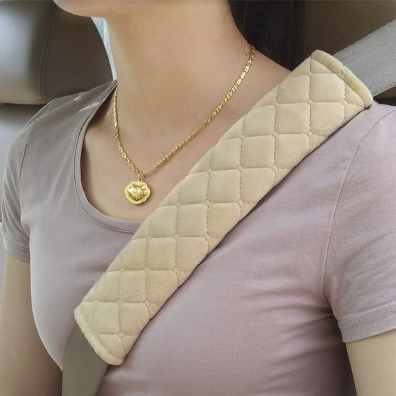 Woaeety Soft Auto Seat Belt Cover Seatbelt Shoulder Pad Cushions 2 PCS Universal Fit for All Cars and Backpack for a More Comfortable Driving (Beige)