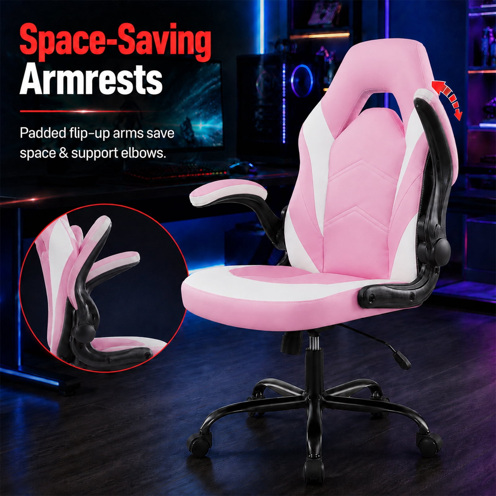 Alvantor Gaming Chair, PU Leather Comfortable Ergonomic Computer Chair Height Adjustable with Swivel and Lumbar Support