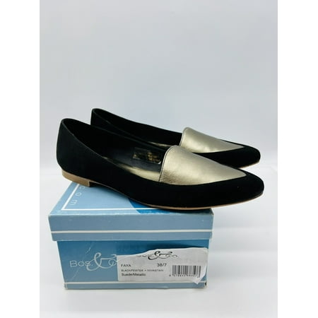 

Bos. & Co. Women s Faya Pointed Toe Leather Loafer Flats- Black / Pewter US 7