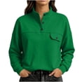 thumbnail image 4 of DailyTrove Women Solid Color Loose Pullover Sweatshirt, Mock Neck Long Sleeve Button Detail Pocket Casual Tops, 4 of 6