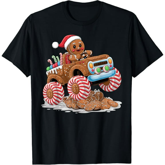 Monster Truck Gingerbread Man Funny Christmas Baking T-Shirt tee