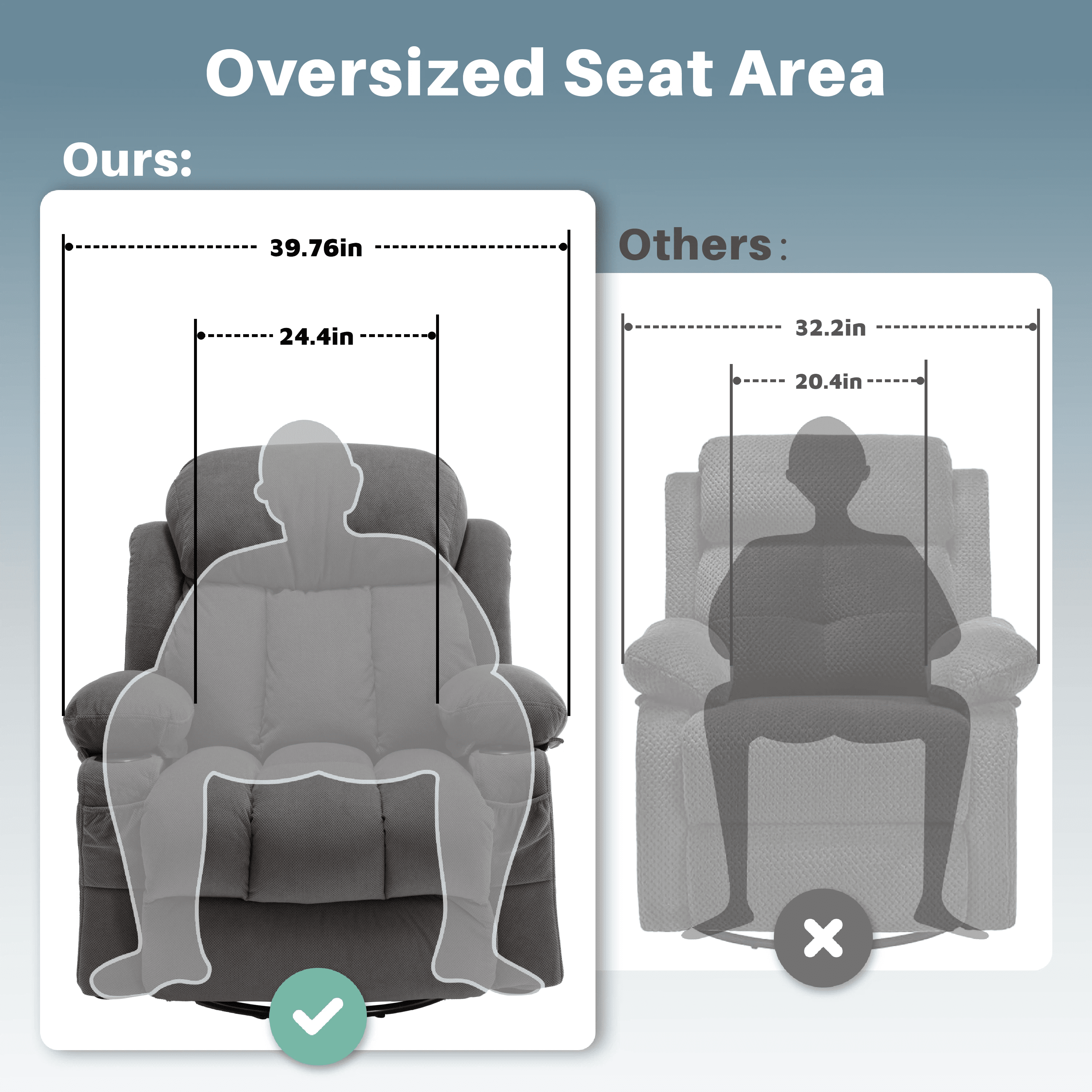 Swivel Rocker Recliner for Adults, LEGAHOME 24.4in Glider Rocking Chair for Nursery, Manual Rocking Chair with Massage and Heat for Adults, Living Room Massage Recliner Sofa with Cup Holder, Gray