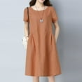 thumbnail image 2 of ZHOGXU Women's Dress Short Sleeve Round Neck Solid Color Fashion Comfortable Loose Fit Mini Dresses For Casual Daily Wear,Orange,M, 2 of 2