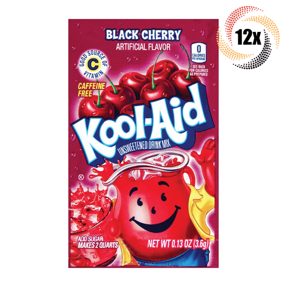 12x Packets Kool-Aid Black Cherry Caffeine Free Soft Drink Mix | Fast Shipping |