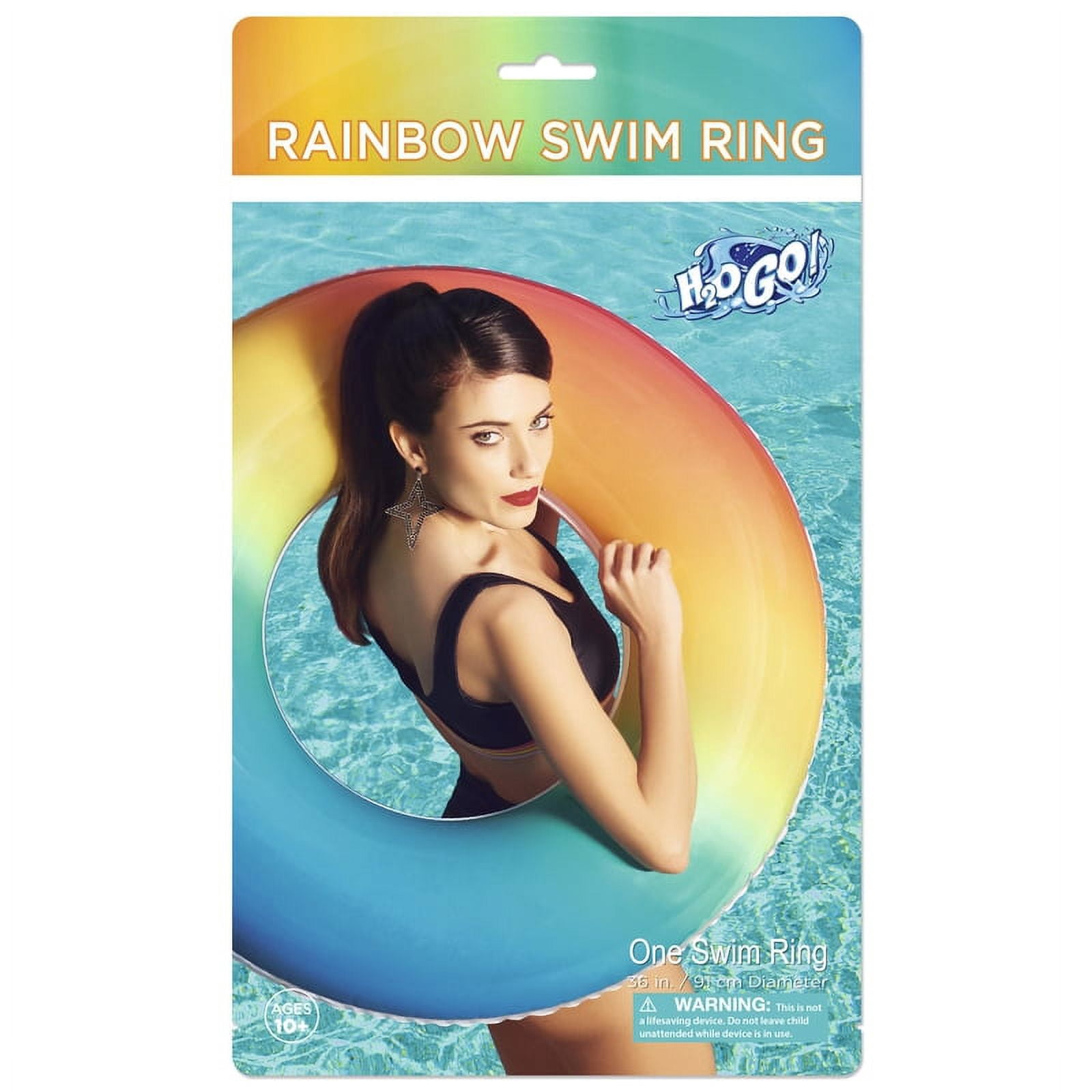 H2ogo 8066507 Bestway Vinyl Inflatable Rainbow Swim Ring Floating Tube, Multi Color