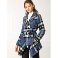 thumbnail image 2 of INSPIRE CHIC Manteau Court Ouvert à Carreaux pour Femme à Col Rabattu et Ourlet Asymétrique, 2 of 6