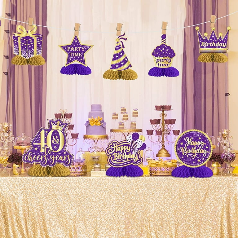 Purple and gold online first birthday decorations