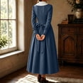 thumbnail image 3 of KICILVS Victorian Costume Women V Neck Long Sleeve Ruffle Trim Cuff Swing A Line Dress Renaissance Cosplay Outfit, 3 of 9