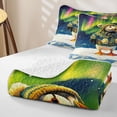 thumbnail image 4 of Castle Fairy Whimsical Cartoon Winter Puffin Twin Quilt Set,Aurora Borealis Snow Ice Landscape Twin Coverlet Set,Green Navy, 4 of 7