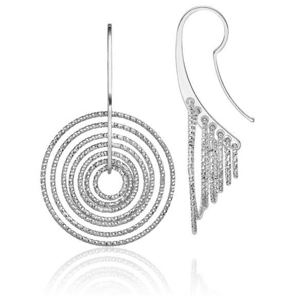 925 Sterling Silver Concentric Circle Round Drop Dangle Earrings