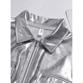 thumbnail image 5 of TiaoBug Kids Shiny Metallic Bomber Jacket Boys Girls Motorcycle Baseball Long Sleeve Zip Up Coats Silver 12, 5 of 7