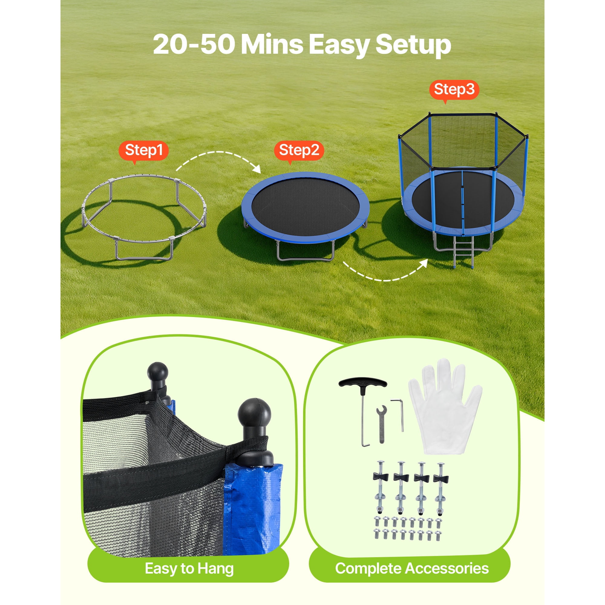 KFFKFF 10FT Outdoor Trampoline with Safety Enclosure, ASTM Certified, Durable Design, 330 lbs Weight Limit, Rust-Resistant Recreational Trampoline for Backyard Fun for Kids and Adults