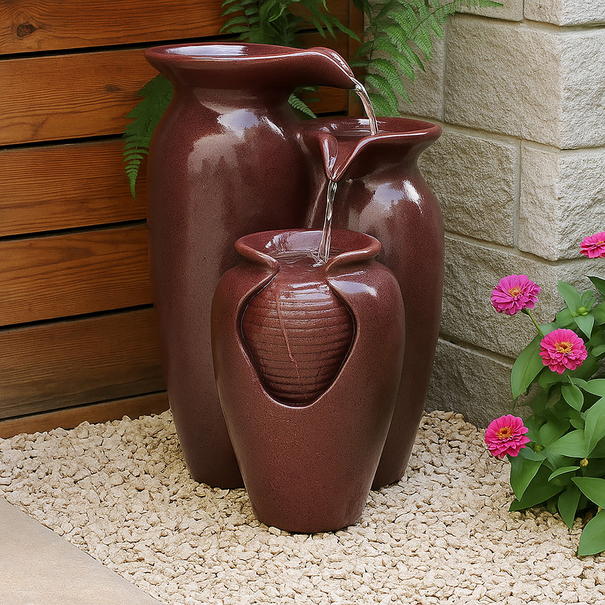 Teamson Home 3-Tier Cascading Jars Outdoor Water Fountain