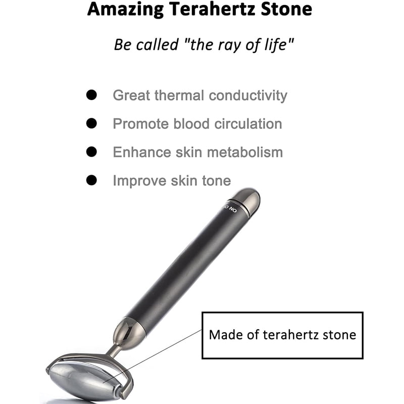 2-in-1 Electric Facial Roller Massager, Hot & Cold Terahertz Stone Face Roller for Puffiness, Wrinkles, and Skin Tightening, Vibrating Eye and Face Massage Tool (Silver)