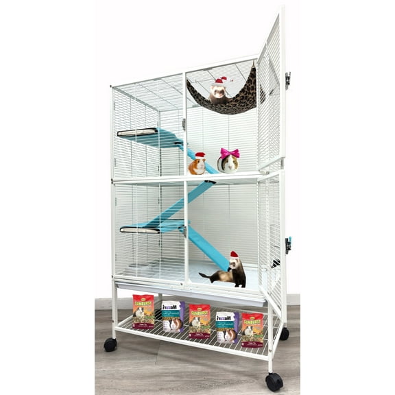X-Large Two Full Story 4-Tiers Tight 1/2-Inch Bar Spacing Double Large Front Doors for Feisty Ferret Squirrel Hammock Chinchilla Rat Mouse Hamster Gerbil Small Animals Critters Rolling Cage