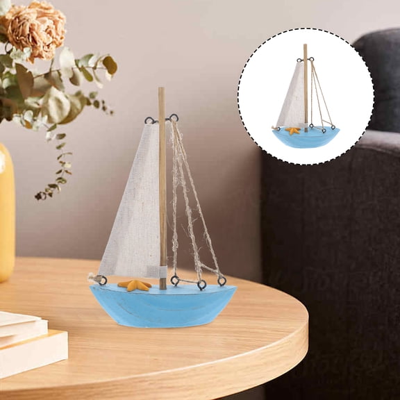 Toyvian Mediterranean Style Wooden Sailboat Ornament for Tabletop Decoration