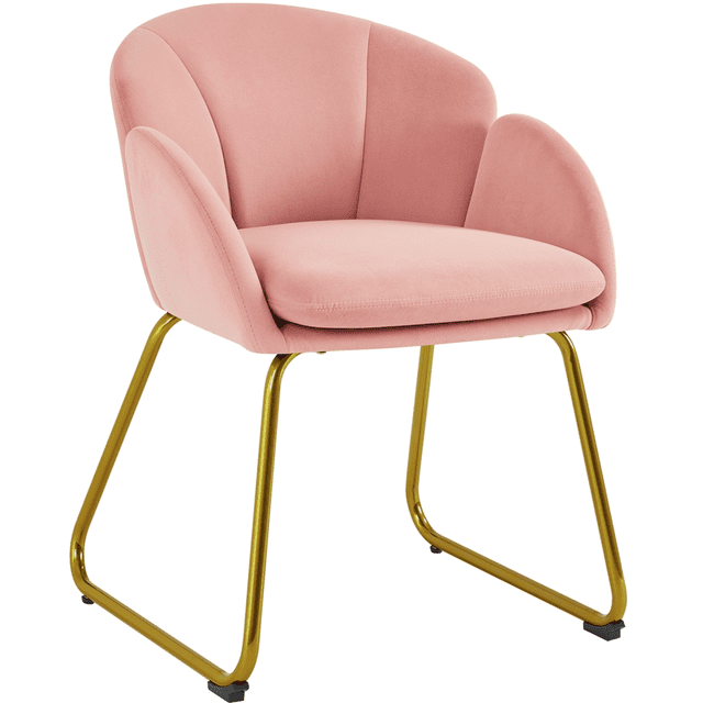 FullFurnique Flower Shape Velvet Armchair with Golden Metal Legs, Pink