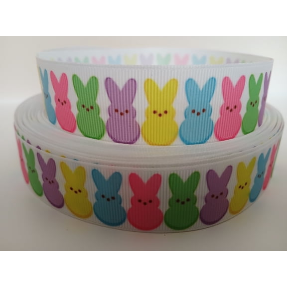 Grosgrain Ribbon Printed Happy Easter Peeps Rabbits, 3 Yards (9 Feet) 1 Inch Wide