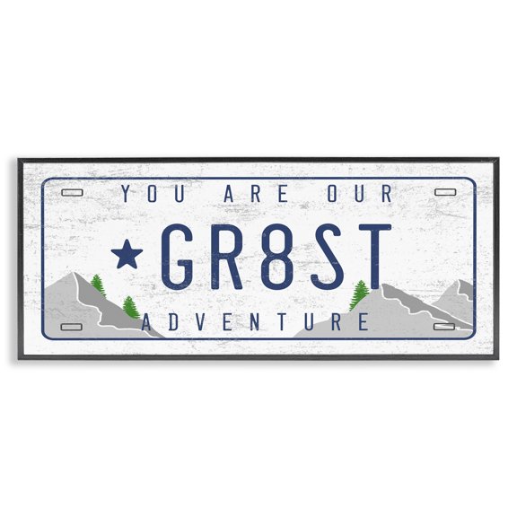 Stupell Industries Farmhouse Our Greatest Adventure Mountain Range License Plate Black Framed Giclee Art, 24 x 10, by Lil' Rue