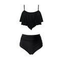 thumbnail image 3 of MSJUHEG Tummy Control Tankini,Plus Size Tankini Swimwear,One Shoulder Swimsuits for Women,Tankini Sets for Women,Halter Tankini Top,Swimsuit with Skirt, Black M, 3 of 5