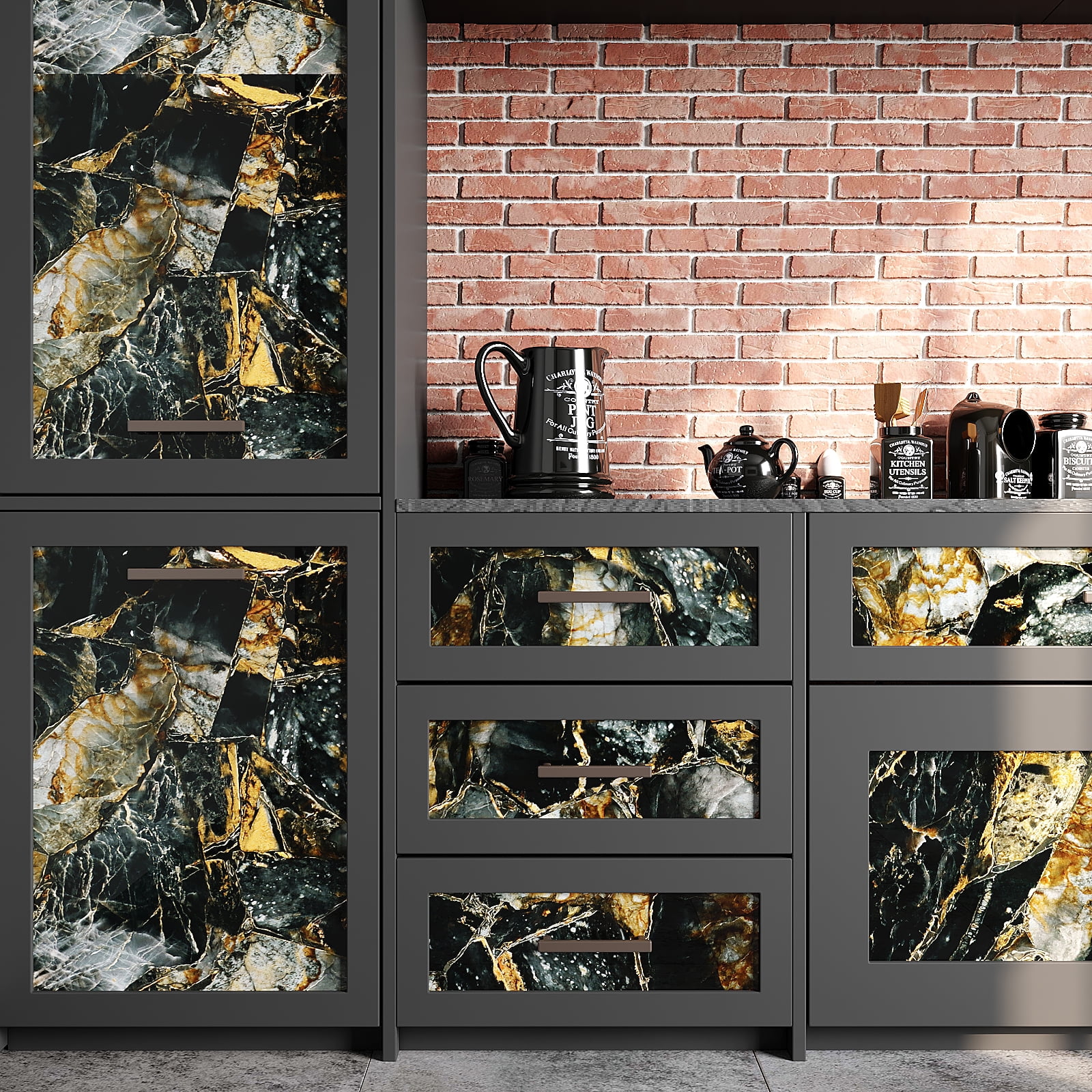 VEELIKE 15.7''x118'' Glossy Slate Gold Marble Peel and Stick Countertops Contact Paper Waterproof Marble Wallpaper for Kitchen Counter Top Self Adhesive Vinyl Wallpaper for Bedroom Shelf Cabinets