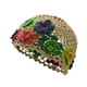 thumbnail image 4 of Gorro de crochet con flores, elegante gorro floral para viajes, citas, ropa de calle, playa y viajes. Caqui, 4 of 9