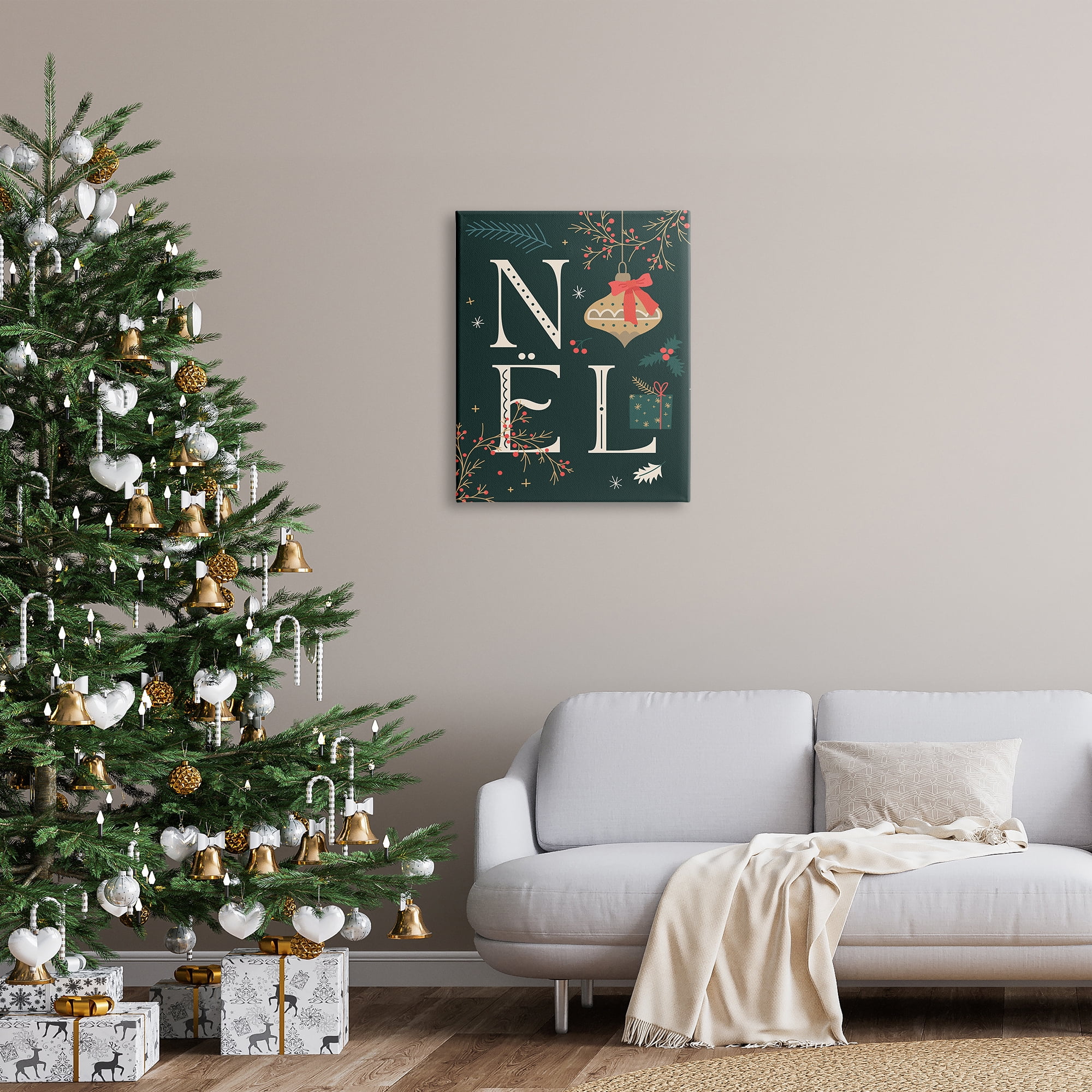 Stupell Industries Noel with Holiday Ornament Holiday Painting Gallery Wrapped Canvas Art Print Wall Art, 24 x 30
