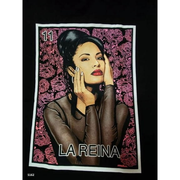 Selena T-Shirt La Reina  With Roses Mexican  T-Shirt Screen Printed  - Black Color - Men's Size: Large - Uni-Sex Style -- FREE  USA Shipping -- (MxTs-SelenaTs4-L)