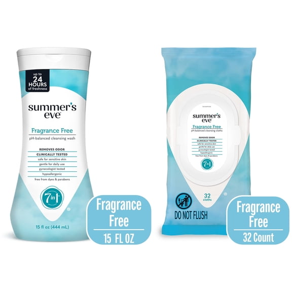 Summer's Eve Fragrance Free Wash 15oz and Wipe 32ct Bundle