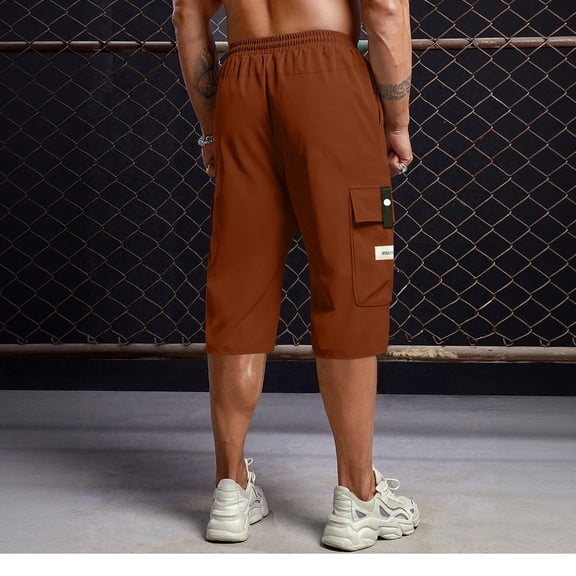 Nestiefly Men's Casual Drawstring Capri Cargo Pants, New 3/4 Knee Length Shorts, Stretch Elastic Summer Loose Fit Wine 3XL