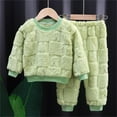 thumbnail image 3 of WhouRiu Toddler Girl' Pajamas Jacquard Long Sleeve T-Shirt Pants Kids Warm Fuzzy Home Wear Pajamas Green,Sizes 3-4, 3 of 3