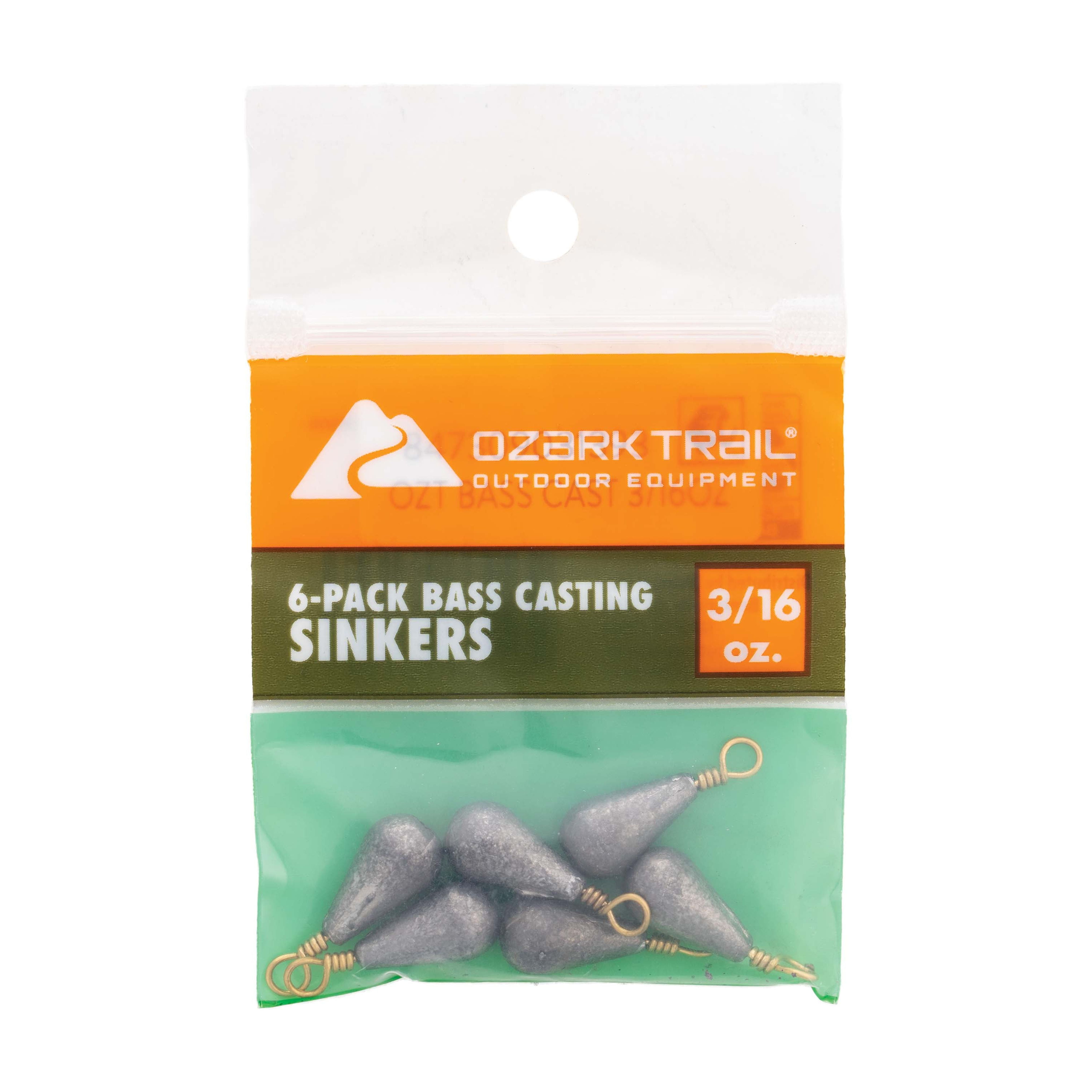 (6 pack) Ozark Trail Bass Casting Sinkers, 3/16 oz, 6-Pack