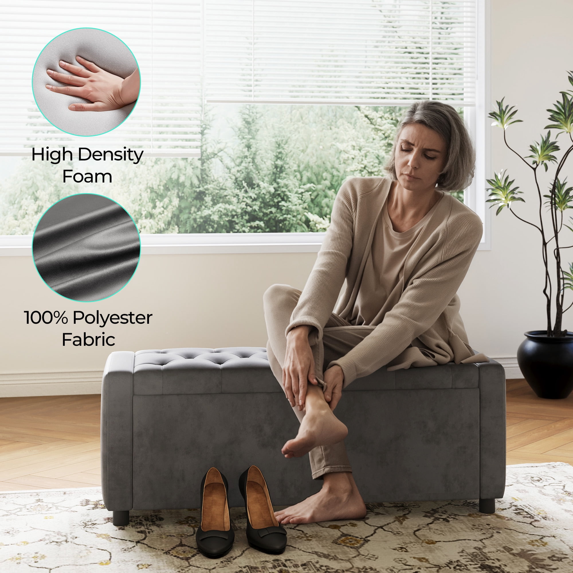 Linsy Home 50" Ottoman with Storage for Living Room, Velvet Storage Ottoman Bench with Gas Lift, Grey
