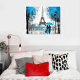 thumbnail image 4 of COMIO  Canvas Wall Art Black Grey and Blue Umbrella Couple Kissing in Street Paris Eiffel Tower Painting Printed on Canvas Romantic Picture Framed Artwork Prints Walls Decor, 4 of 4