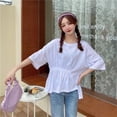 thumbnail image 2 of Camiseta casual de mujer con cuello redondo, media manga, blusa suelta irregular para chica superior Monstrate AP001742-09, 2 of 7
