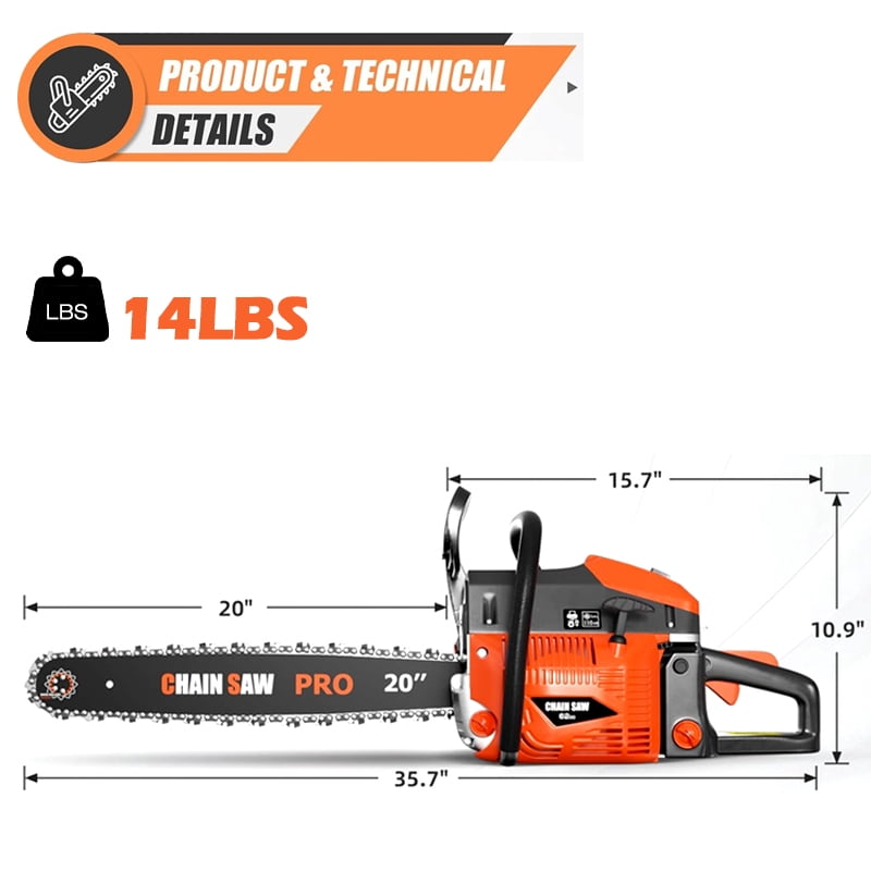 EAYSG 62cc Gas Chainsaw with 20in Bar, 3.5HP Heavy Duty Cordless Chainsaw 2 Cycle Powerful Chainsaws for Tree Felling, Limb Trimming & Firewood