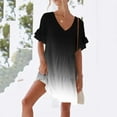 thumbnail image 6 of Efsteb Womens Summer Dresses 2025 V-Neck Pleated Dress with Pocket Summer Gradient Color Print Short Sleeve Casual Fashion Comfy Sundresses Dresses (Black,M), 6 of 8