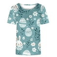 thumbnail image 3 of Womens Easter Tops 2025 Summer Fashion Casual Pullover Printed Short-Sleeved Round Neck Top for Spring, 3 of 4