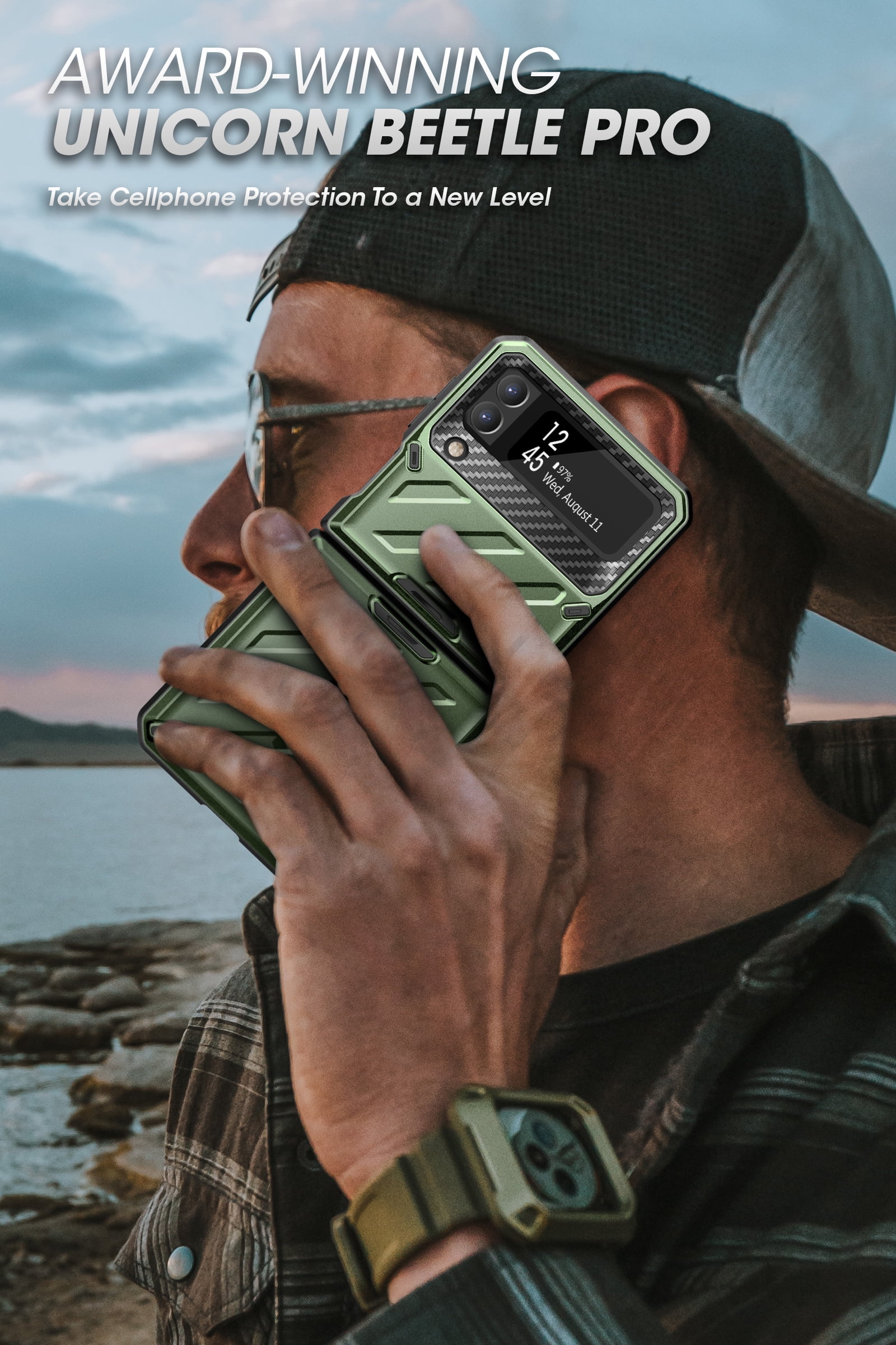 SUPCASE Unicorn Beetle Pro Series Case for Samsung Galaxy Z Flip 3 5G (2021), Full-Body Dual Layer Rugged Protective Case with Holster (Guldan)