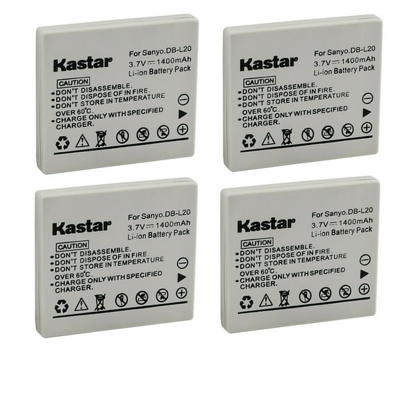 Kastar DB-L20 Battery 4-Pack Replacement for Sanyo Xacti VPC-E1, Xacti VPC-E2, Xacti VPC-E6 VPC-E6X VPC-E6U, Xacti VPC-E7, Xacti VPC-E60 VPC-E60EX, Xacti VPC-J4 VPC-J4EX, Xacti VPC-S7 Camera