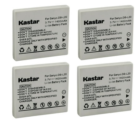 Image of Kastar DB-L20 Battery 4-Pack Replacement for Sanyo Xacti VPC-E1 Xacti VPC-E2 Xacti VPC-E6 VPC-E6X VPC-E6U Xacti VPC-E7 Xacti VPC-E60 VPC-E60EX Xacti VPC-J4 VPC-J4EX Xacti VPC-S7 Camera
