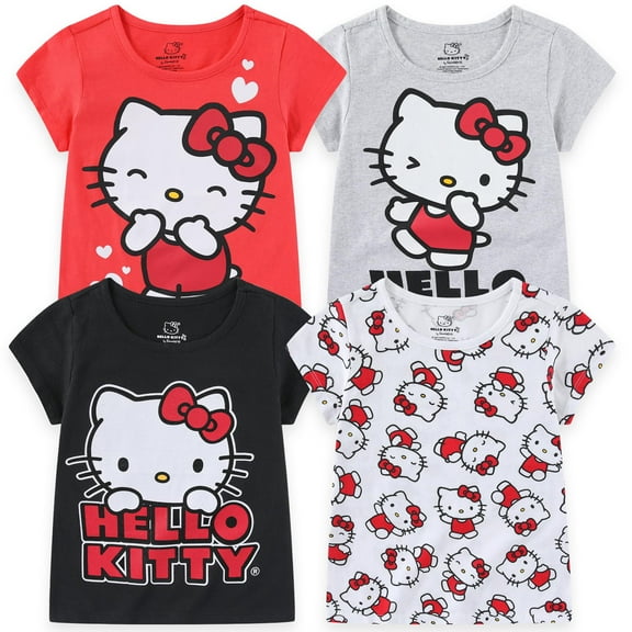 Hello Kitty Sanrio Short Sleeve T-shirt (Girls), 4 Pack, Sizes 4-12