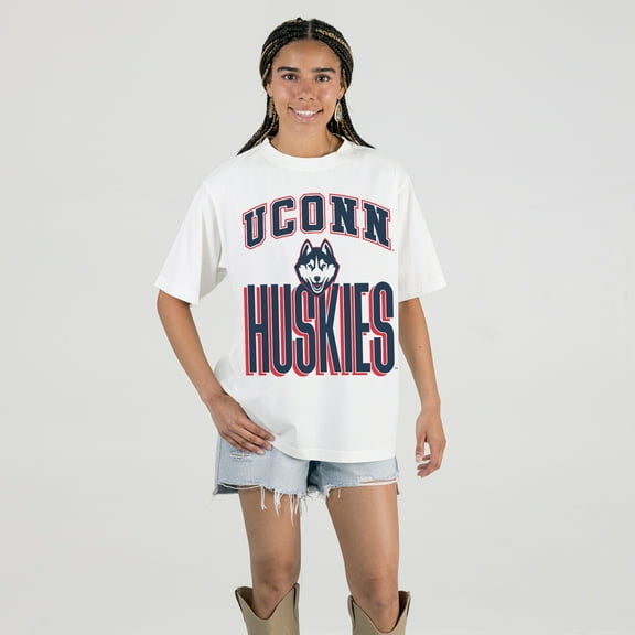 Women's Gameday Couture White UConn Huskies Oversized Fierce Focus T-Shirt